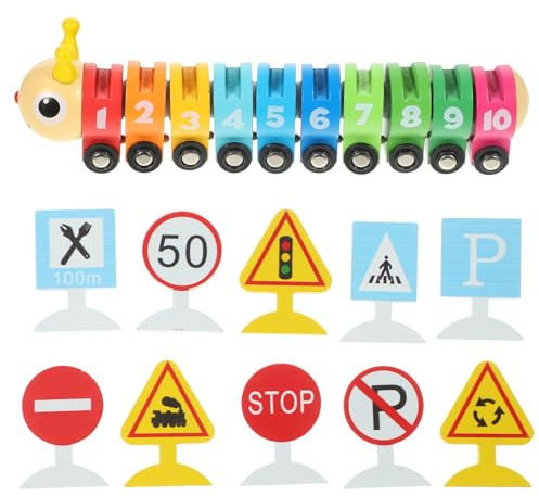 OFFSCH Wooden Number Train Cognitive Caterpillar Educational Learning with Hook and Loop Connection, Fine Motor Skill Development