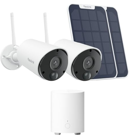 Pack Sécurité Reolink Solaire WiFi : 2× Caméras Extérieures Argus Eco 5MP sur Batterie avec Panneaux Solaires + Home Hub Mini, Stockage Local, sans Abonnement