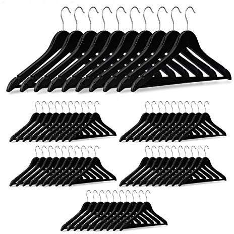 Relaxdays 60 x Kleiderbügel Holz, Hosenstange, Röcke, Kleider, Jacken, Hemdenbügel, Haken 360° drehbar, Garderobenbügel, schwarz