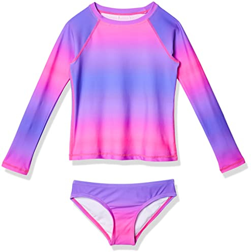 Kanu Surf Girls' Long Sleeve Rashguard UPF 50+ Two Piece Swim Set, Janie Pink, 14/16
