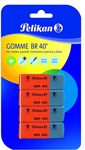 Pelikan Goma de Borrar BR40, Goma de Borrar para Lápiz, Lápices de Colores, Tinta y Bolígrafos, Apta para Dibujo Técnico, Artístico y Uso Escolar, Paquete de 4 Piezas