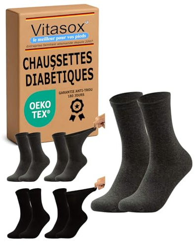 Vitasox Calze per diabetici da uomo, calze mediche senza elastico, ideali per le vene, per prevenire tagli e pressione, 52-54