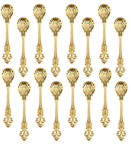 Yarlung 16 Pack Mini Coffee Spoons, 4.5 Inch/11cm Demitasse Vintage Spoon for Espresso, Tea, Dessert, Condiments, Gold