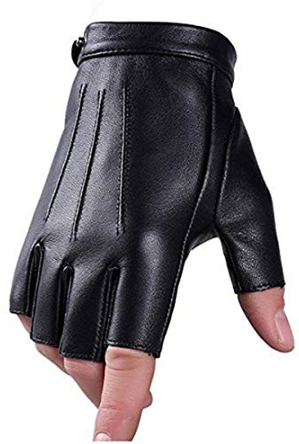 Wepop Fingerless Driving Gloves PU Faux Leather Outdoor Sport Half Finger Glove for Men Women Teens (Fingerless, S)