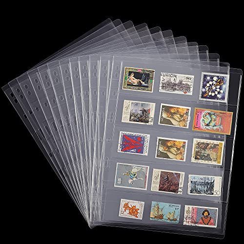 Postage Stamp Pages - 12 Sheets Clear Single-Sided Stamp Sleeves Inserts 5/6/7/8 Rows for Stamp Collection Binder IS02MX112