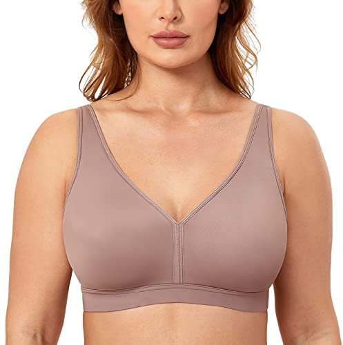 AISILIN Non Wired Bras for Women Comfort Wireless Bralette Support Full Coverage Unlined Soft T Shirt Plus Size Bra Mochaccino 36E
