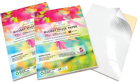 Evergreen Goods 100 Sheets Glossy White Printable Sticker Paper A4 (210x297mm), Inkjet & Laser Printable Self-Adhesive Labels, Strong Sticky Back for Cricut, Make Your Own Stickers, Product Labels