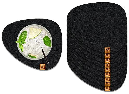 Miqio® Design Filzuntersetzer Stone | 10er-Set | 13 x 11 cm | Nachhaltige Oekotex Glasuntersetzer aus Filz | 10 Untersetzer für Getränke, Gläser, Kerzen, Tassen, Bar | Tischdeko | Schwarz
