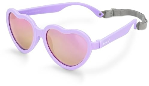Jan & Jul Baby und Kinder Polarisierte Sonnenbrille mit Band für Mädchen, 100% UV Schutz (Mittel: 2-6 Jahre, Herz Fungläser: Lavendel)