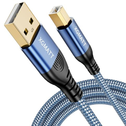 XGMATT USB 2.0 Printer Cable 4.5M,USB Printer Cable A Male to B Male, Braided Nylon Scanner Cord for HP/Dell/Canon/Lexmark/Xerox/Brother/Samsung etc.Blue