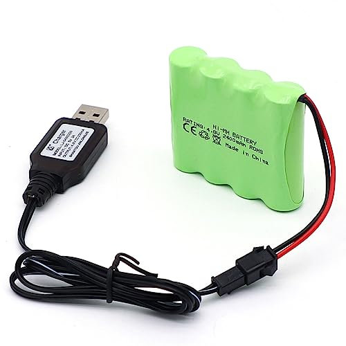 SHAWOROCE 2400mAh 4,8V Batterien Akku für RC Auto Elektrische Spielzeug LKW BAU Kipper Fernbedienung Wiederaufladbare NI-MH AA Batterien Batterie mit USB Ladekabel (SM 2P Stecker)