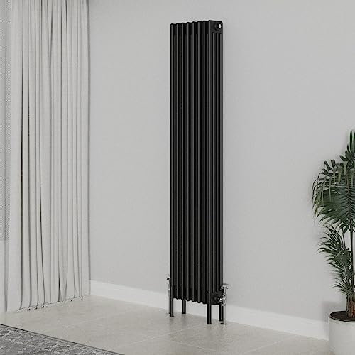 WarmeHaus Traditional Radiator 1800x380mm Black Vertical 4 Column Cast Iron Radiators Central Heating Heater Rads