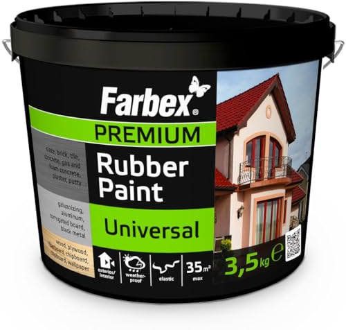 FARBEX Universal Premium Gummi Farbe-Innen und Außenfarbe für alle Oberflächen, Elastische Abdichtung gegen Feuchtigkeit, Witterung-3,5 kg-Grau