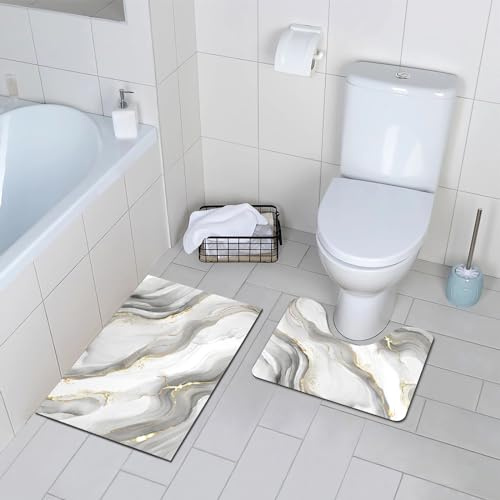 Comfoyar Tappeto Bagno Set di 2, Tappeti da Bagno Antiscivolo, Asciugatura Veloce, Lavabile in Lavatrice, Molto Assorbente e Soffice per Bagno, Doccia, 40 × 60 cm + 40 × 50 cm, Bianco