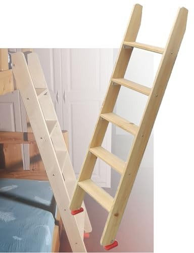 Våningssängstege/halksäker trästege, universell platsbesparande husbilsstege, loftsäng inomhus trästege med lutning, breda trappsteg med ledstänger (storlek: 125 cm (49 tum))