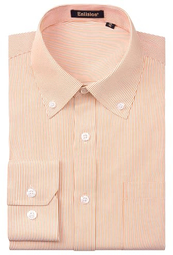 Enlision Mens Pinstripe Dress Shirt Pink Formal Button Down Shirt for Men Long Sleeve Office Classic Regular Fit with Pocket XL