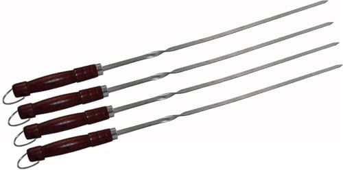 4 pinchos para barbacoa de acero inoxidable con mango de madera, 65 cm de largo, 1 cm de ancho, 2 mm de grosor