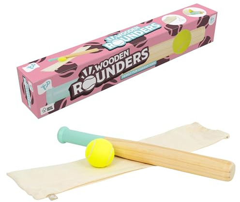 TP Toys Wooden Rounders Set FSC Certified Outdoor Garden Game for Kids 6+ – Includes Bat, Ball, 4 Pastel Wooden Base Stumps & Handy Fabric Storage Bag