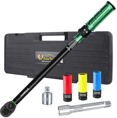 Uharbour Juego de llaves dinamométricas de 1/2, llave dinamométrica para coche de 20-230 Nm, juego de llaves dinamométricas para coche con tres enchufes para apretar tuercas de lengüeta, incluye