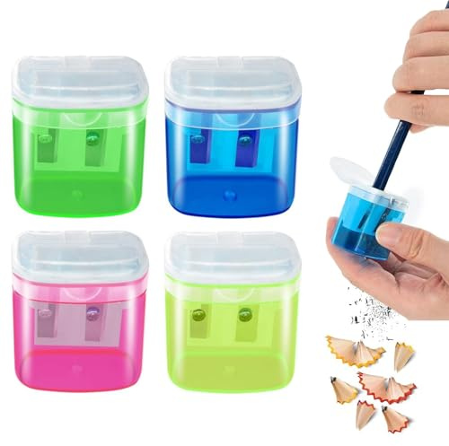 4 Pcs Pencil Sharpeners,4 Colors Manual PencilSharpener,Multicolor Pencil Sharpener for Kids with Double Holes and Cover Suitable for Kids Students School Home Office Supply