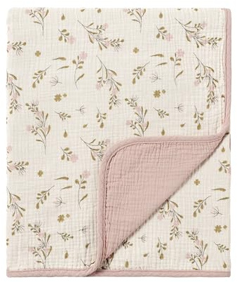 CREVENT 100% Organic Cotton Muslin Baby Blanket for Newborns, Essential for Baby Shower Birthday Gift - Flower 100X100cm