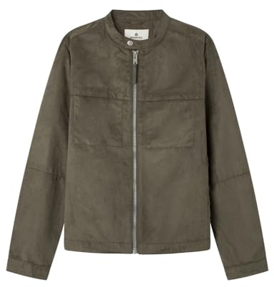 SPRINGFIELD Suede Biker Smart with Front Zip Closure and Side Frontal Pockets. Giacca in camoscio da uomo, Kaki, L