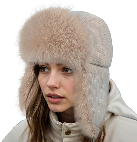 OhMill Chapka Trappeur Chaud d’Hiver pour Femme Chapeau Aviateur en Fausse Fourrure avec Cache-Oreilles Chapeau de Russe Épais Chaud Coupe-Vent pour Ski Camping Randonnée