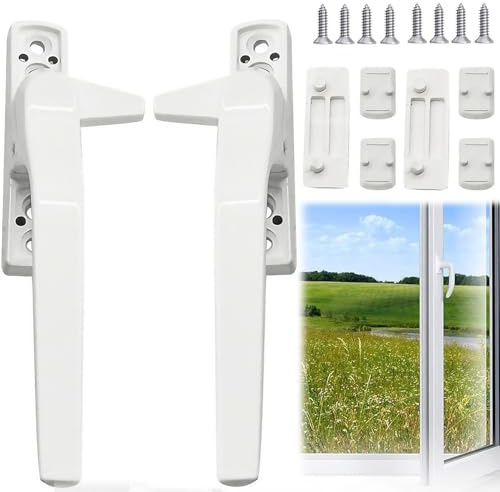 DILUSILK 2 Pcs Universal Window Handle Replacement Kit, Includes Left & Right Handles, Complete Repair Set for Double Glazing Windows & Doors (White)