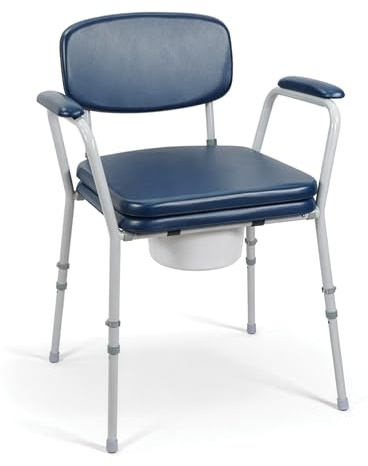 Aidapt Bedside Comfort Commode with Padded Seat & Backrest, Easy‑Clean Vinyl, Adjustable Height, Non‑Slip Feet, Removable Bucket, 127kg Limit – Toilet Chair for Elderly