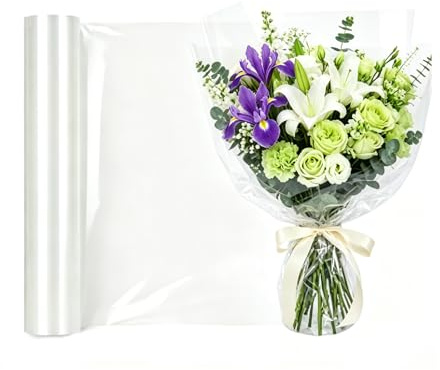 BTCLASSIC 3 Mil Geschenkfolie Transparent, 43cm x 30m Dicke Klare Cellophanfolie Rolle, Reißfeste Klarsichtfolie für Blumen, Geschenkkörbe, Ostern & Weihnachten Basteln