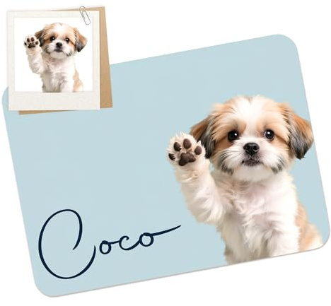 Tappetino Personalizzato per Ciotole di Cani e Gatti con Foto e Nome, Tappetino Assorbente in Diatomite Asciugatura Rapida, Antiscivolo Sottopiatto per Alimenti e Acqua (Rettangolo)