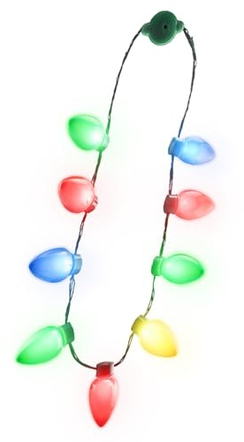 Windy City Novelties 4 Pack LED Light Up Christmas Bulb Necklace with 6 Dynamic Light Modes – Flashing Holiday Accessory for Parties, Parades & Festive Events