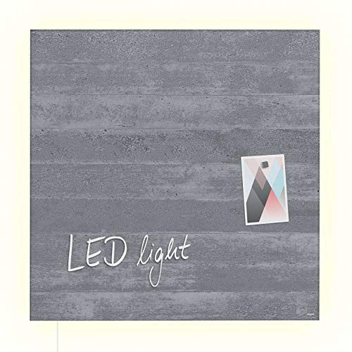 SIGEL GL403 Premium Glas-Magnettafel 48 x 48 cm mit LED-Beleuchtung, Sichtbeton hochglänzend, SGS geprüft, einfache Montage, incl. 3 Magnete, Artverum
