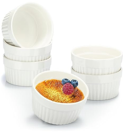 COM-FOUR® 6x Soufflé Förmchen - Creme Brulee Schälchen aus Keramik - Ofenfeste Förmchen - Dessertschale und Pastetenförmchen für z.B. Ragout Fin - je 200 ml - in weiß