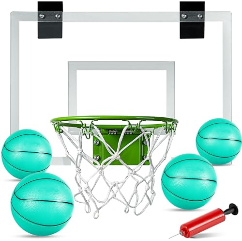 ROPODA Basketball Hoop-Glow in the Dark, Mini Basketball Hoop includes 4 Balls &Pump, Backboards Over The Door with Complete Accessories, Indoor Game for Teens & Adults, Sport Toys for Bedroom,Office
