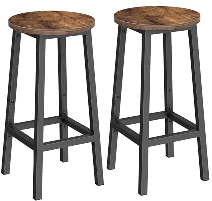 VASAGLE Bar Stools Set of 2, Counter Height Stools, Steel Frame, 25.2 Inch Tall, for Kitchen Dining, Easy Assembly, Industrial Design, Rustic Brown and Black ULBC32X