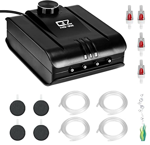 Aquarium Air Pump 4 Outlet, Lychee 254GPH 8W Quiet Oxygen Pump Fish Tank Aerator Pump with Check Valve Air Stone for Up to 300 Gallon Fish Tank