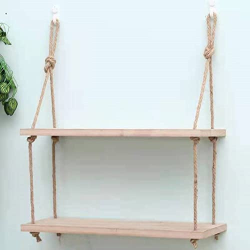 Mensola decorativa da appendere alla parete, sospesa in corda di iuta, oscillante da parete, per foto, organizer per la casa (30 x 15 x 1,6 cm, B)