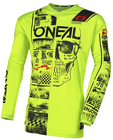 O'NEAL | Motocross-Shirt langarm | MX MTB Mountainbike | Passform für Maximale Bewegungsfreiheit, Eingenähter Ellbogenschutz | Element Youth Jersey Attack V.23 | Kinder | Neon-Gelb Schwarz | Größe XL