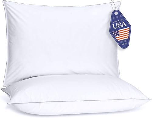 FluffCo Basics Down Alternative Pillow - 2 Pack | Soft Bed Pillows for Luxury Comfort | Vegan Microfiber, Cooling Surface, Machine Washable | Standard/Queen Size Bed Pillows - Set of 2 | 20’’ x 28’’