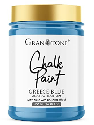 GRANOTONE Chalk Paint for Furniture, Matt-Finish Water-Based Acrylic Paint for Wood, Walls, Metal, Glass, Paper, Fabric Canvas, Maximum Coverage Chalk Paint for Kids & Adults, 500 Ml (GREECE BLUE)
