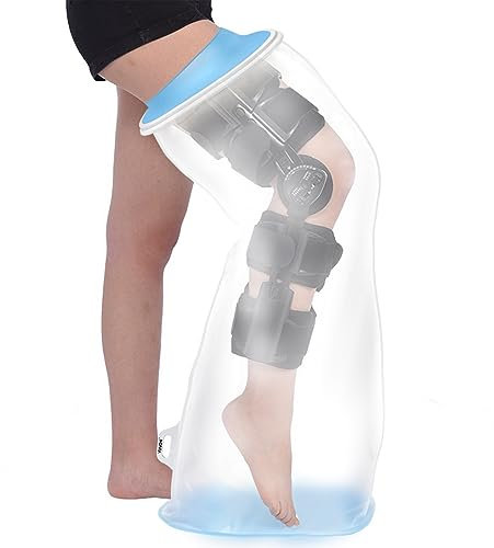 YUNCHI Waterproof Full Leg Cast Cover for Shower Extra Wide Adults for Knee Brace, Large Plaster Dressings, After Operation Boots, Non Slip Reusable Protectors Showering (XL Full Leg)