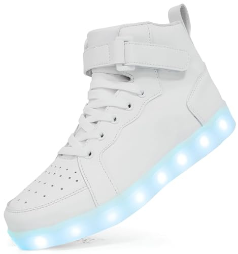 Scarpe da Ginnastica Illuminate per Bambini Scarpe da LED Alte Lampeggianti con Ricarica USB per Ragazze Ragazzi Regalo di Natale di Halloween Xmas (C-White,25)