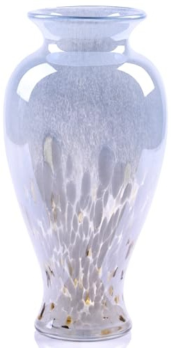 oliruim 30 cm (11,8 tum) högblåst glasvas, färgglad ogenomskinlig glasvas, unik design, konstdekoration med bred mun för hem, vardagsrum, matbord, pampasgräsdekor (blå vit)