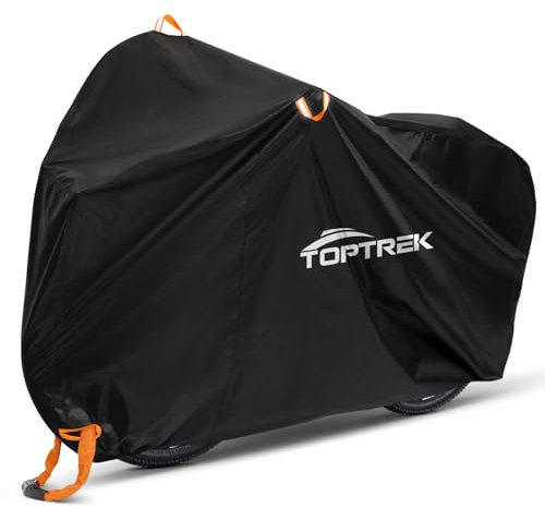 toptrek Fahrradabdeckung Wasserdicht 210D Oxford-Gewebe Fahrradgarage Outdoor 200 x 110 x 70 cm Hochwertige Fahrrad Abdeckplane mit Schlossösen Sonnenschutz Reißfestigkeit mit Beutel
