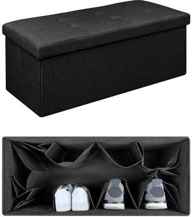 IlGruppone Pouf Contenitore Cassapanca Con Scarpiera Interna Salvaspazio Portaoggetti Porta Scarpe Panca Sgabello A Pie Di Letto Rettangolare Poggiapiedi Panchina - Nero4 - Rettangolare