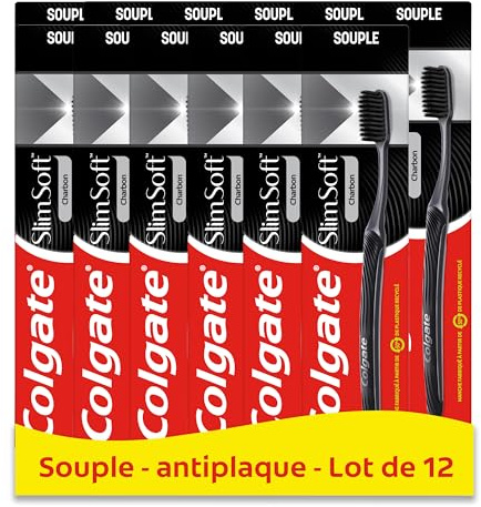 COLGATE - Spazzolino da denti manuale Slim Soft Carbon - Filo morbido - Eliminazione della placca - Efficacia clinicamente provata - confezione da 12