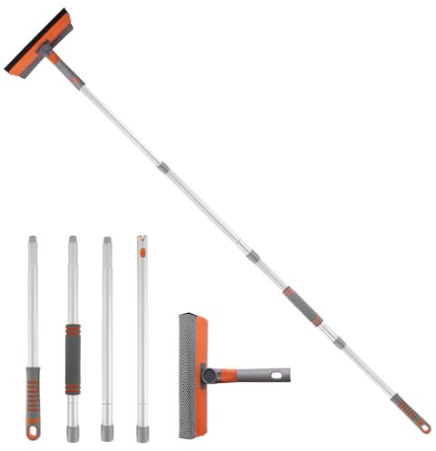 Jubor Lavavetri Telescopico, 2 in 1 Spazzola Lava Vetri con Manico 160cm, Kit di Pulizia Finestrini Dell'auto, Professionale Tergipavimento in Alluminio per Finestra, Vetro, Finestrini Dell'auto