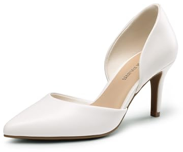 DREAM PAIRS Escarpins Femme Pointu Talon,Size 38,Blanc-PU