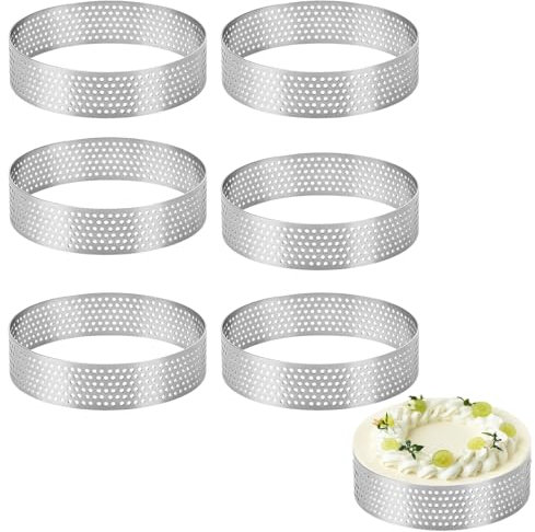 SOGHO 6 Pcs Tartelette Förmchen,Dessertringe 8cm,Tartlettförmchen,8cm Perforierter Kuchen Mousse Ring, Kuchen Ring Form, Runde Kuchen Backen Werkzeuge